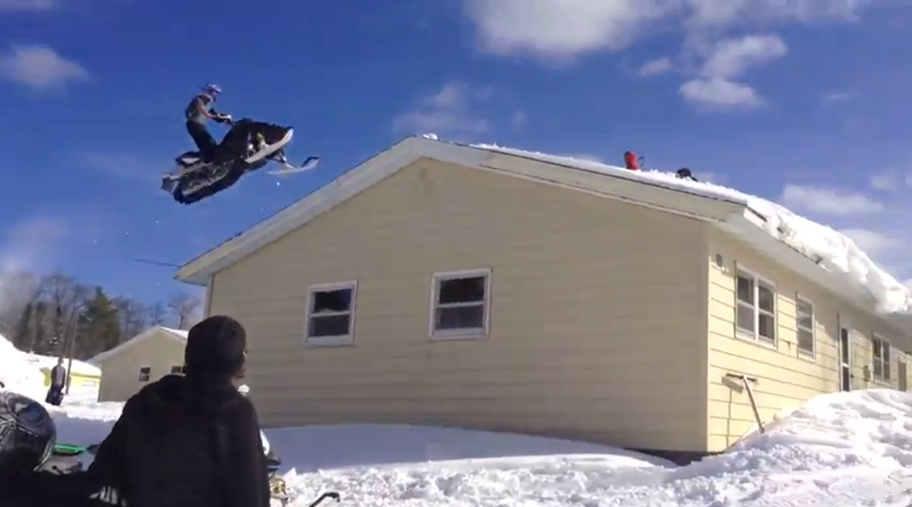 Snowmobiling in the Upper Peninsula &#8230; over a house