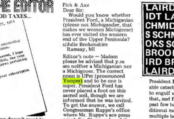 Yooper used in 1977